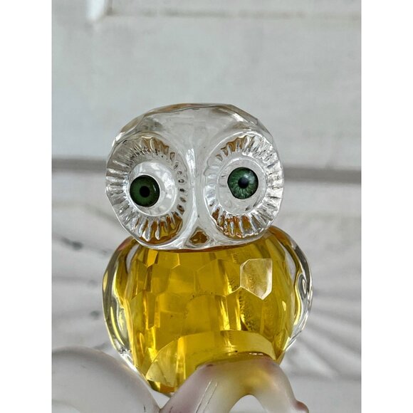 Vintage 1970s Crystal Owl Figurine On a Branch Retro Hippy Decor - Picture 11 of 14